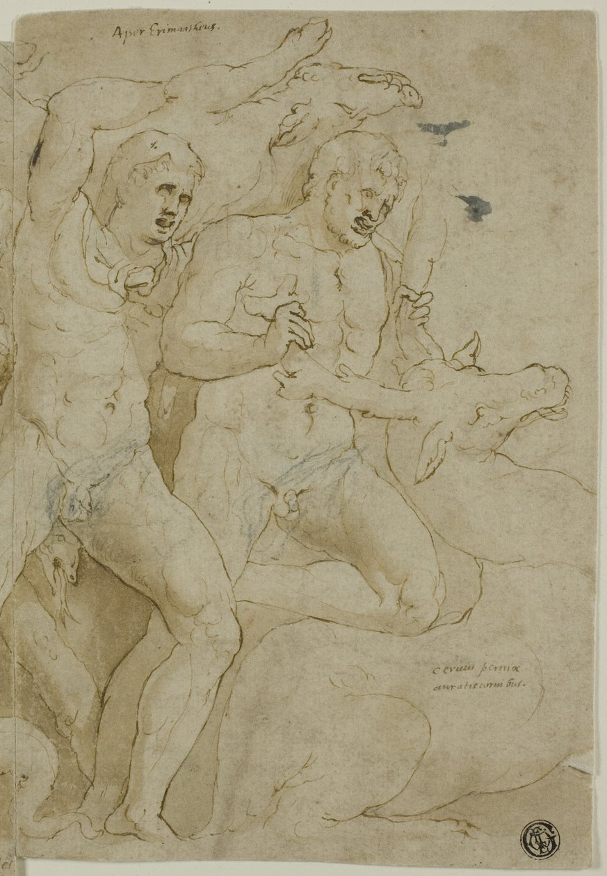 Oud sarcofaagreliëf met de werken van Hercules door Girolamo da Carpi