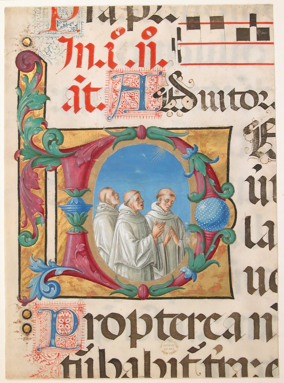 Manuscript Verlichting met Zingende Monniken in een Initiaal D, uit een Psalter door Girolamo dai Libri