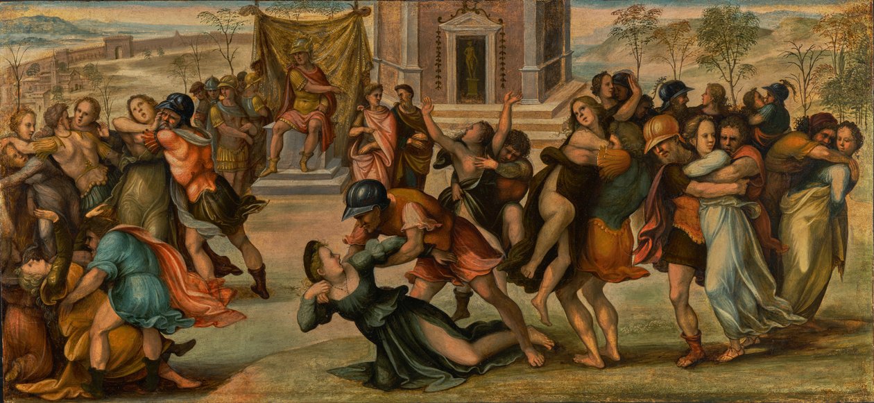 De ontvoering van de Sabijnen, ca. 1520 (olieverf op paneel) door Girolamo del Pacchia