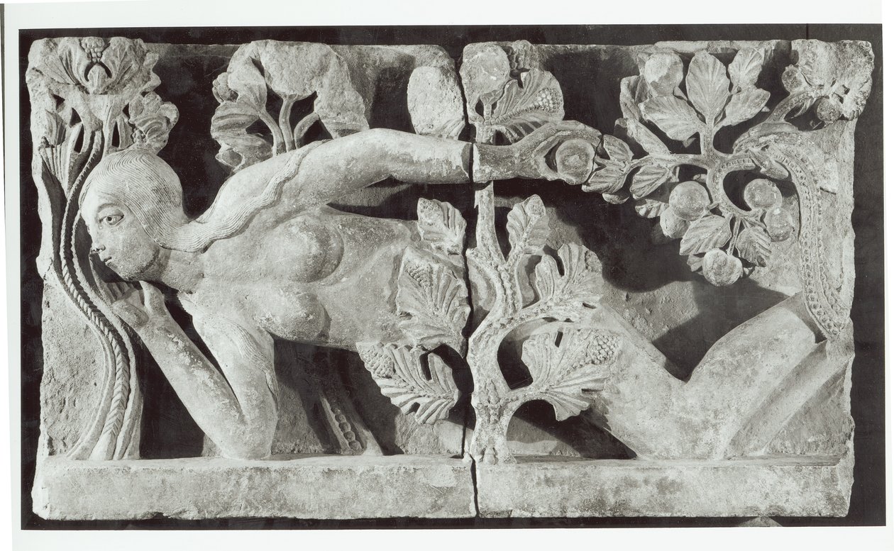 Eva, fragment van het timpaan van de kathedraal van St. Lazare, ca. 1135-40 door Gislebertus