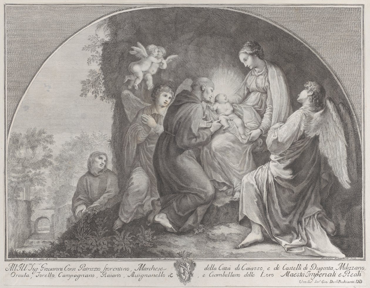 Aanbidding van Christus door Sint Franciscus door Giuliano Giampiccoli