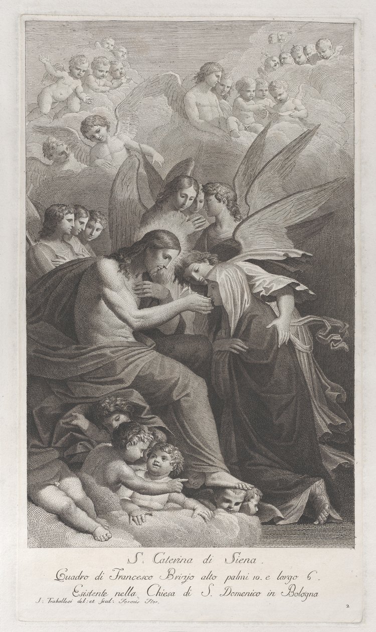 Christus geeft de Heilige Hostie aan de knielende Sint Catharina van Siena... door Giuliano Traballesi