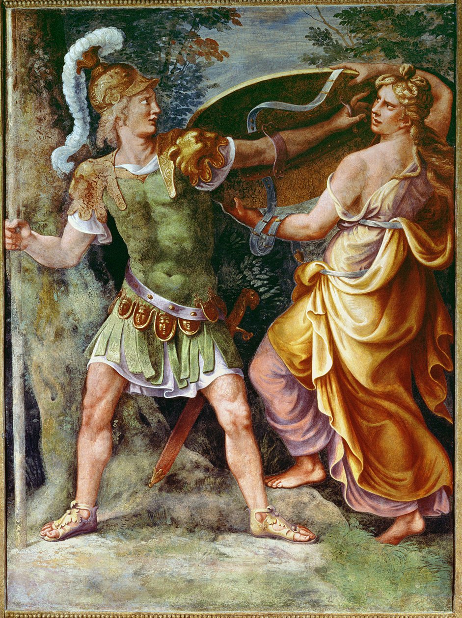 Thetis geeft Achilles zijn wapens door Giulio Romano