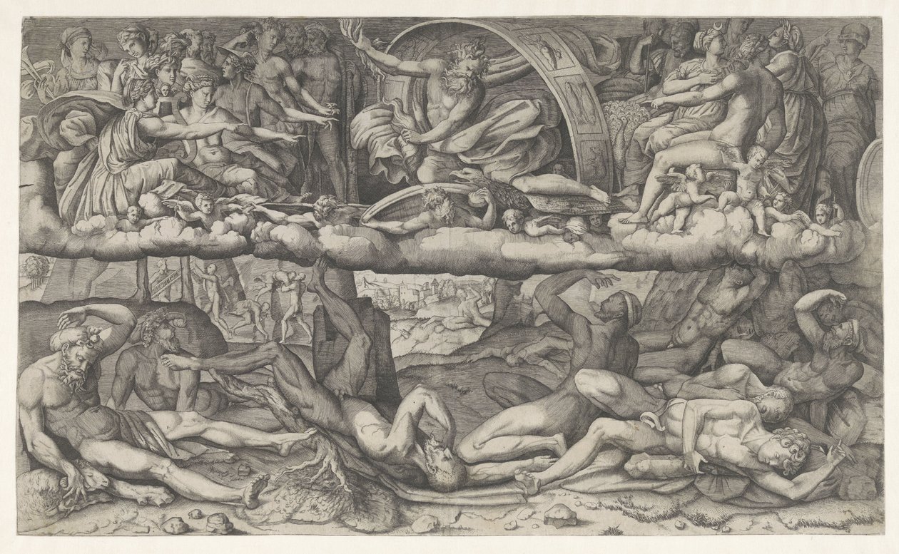 Strijd van goden en giganten door Giulio Bonasone (attributed to)