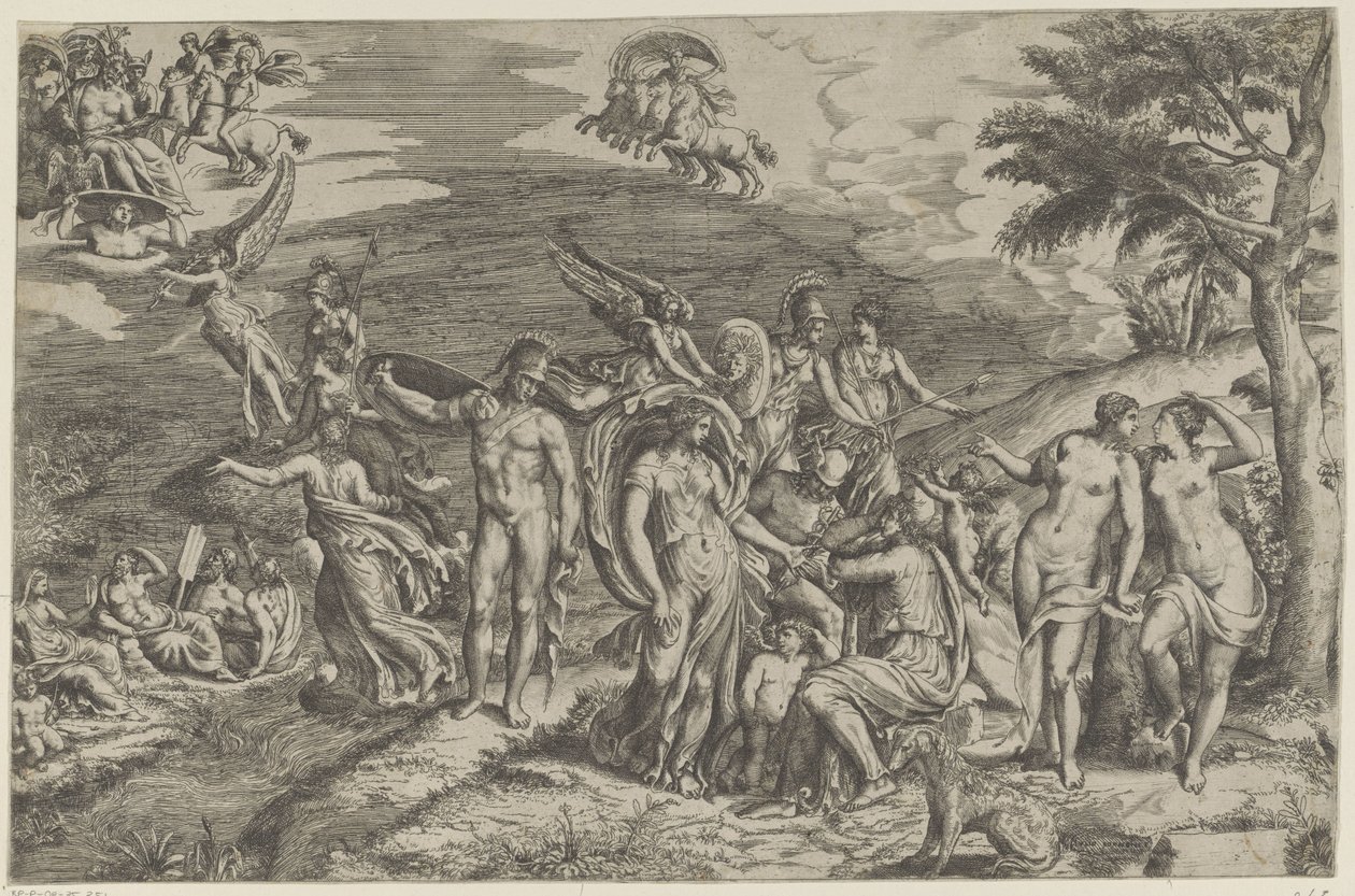 Het oordeel van Paris door Giulio Bonasone