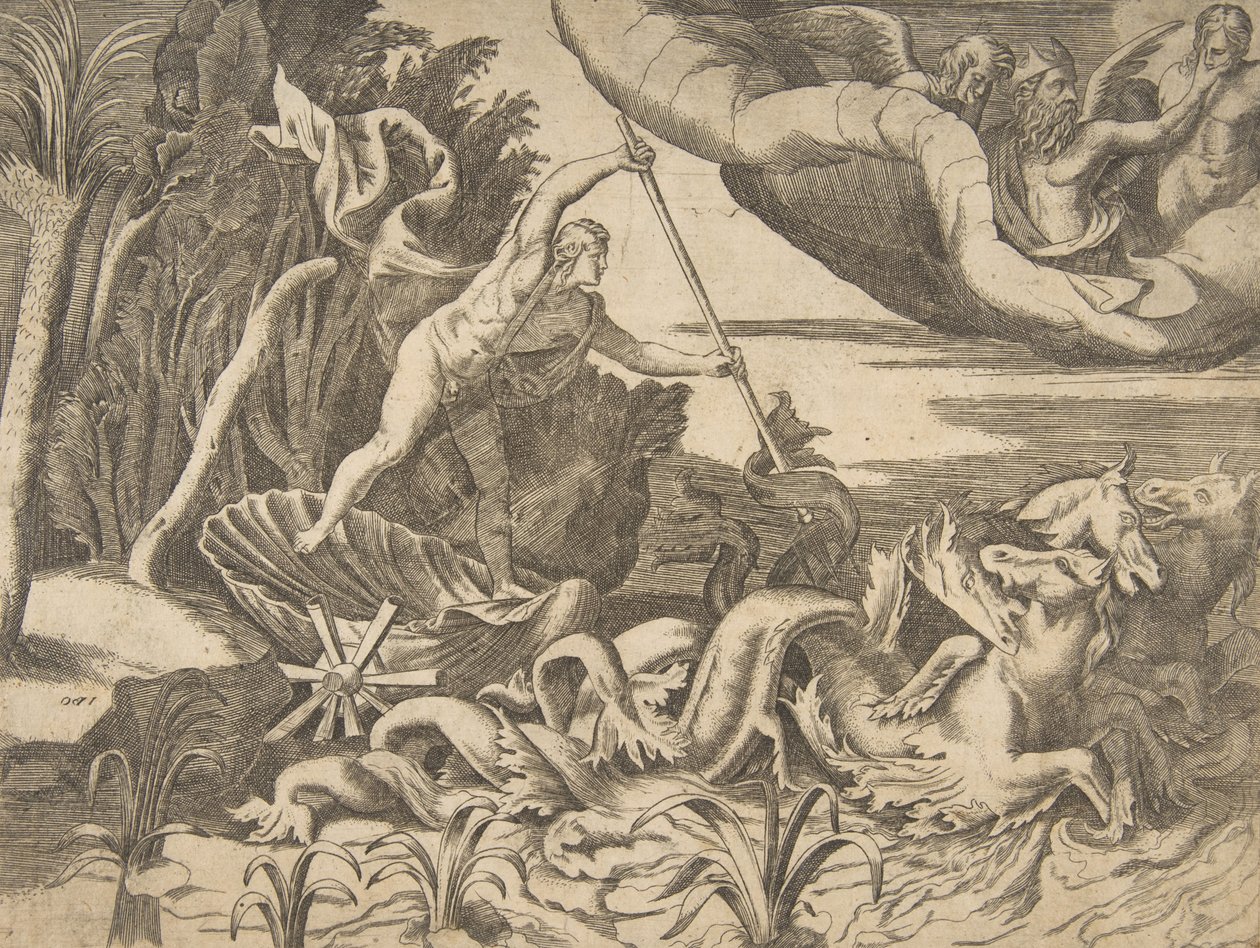Neptunus in zijn Wagen getrokken door zeepaarden, uit de 