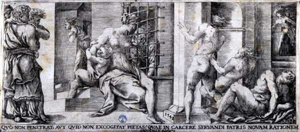Romeinse Liefdadigheid door Giulio Bonasone