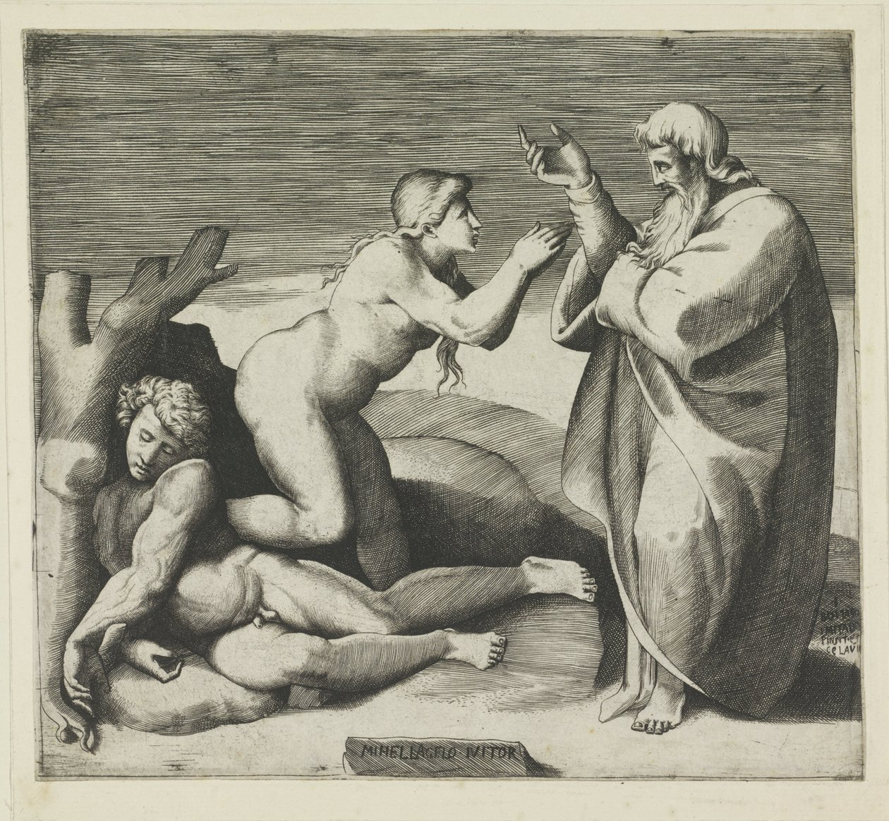 Schepping van Eva door Giulio Bonasone