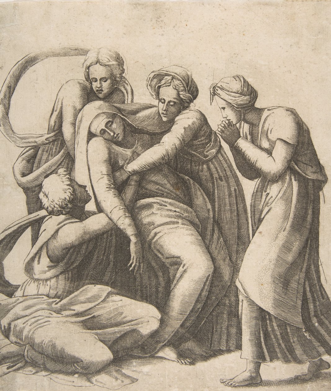 De Maagd flauwvallend en ondersteund in de armen van de heilige vrouwen, 1531-76 door Giulio Bonasone