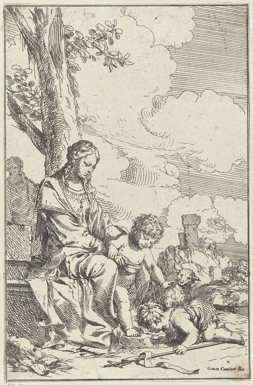 Heilige Familie met de jonge Johannes de Doper door Giulio Carpioni (I)