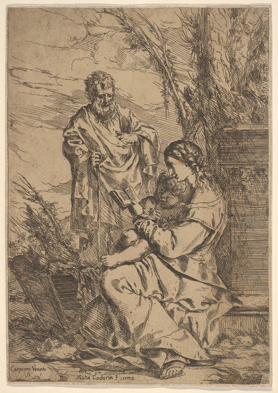 Heilige Familie met de Maagd die leest (detail) door Giulio Carpioni