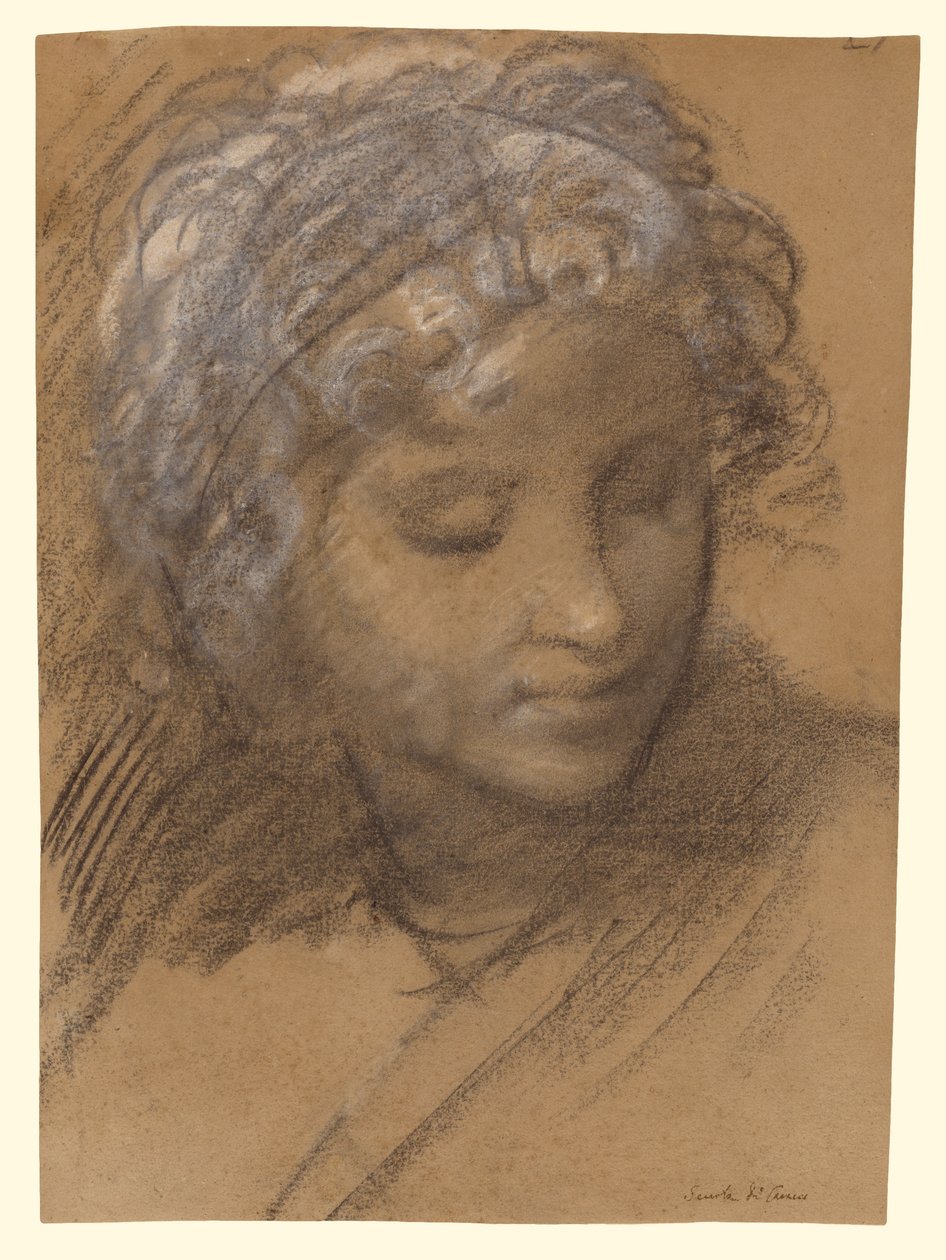 Kop van een vrouwelijke figuur (recto); Vrouwelijk naakt (verso) door Giulio Cesare Procaccini