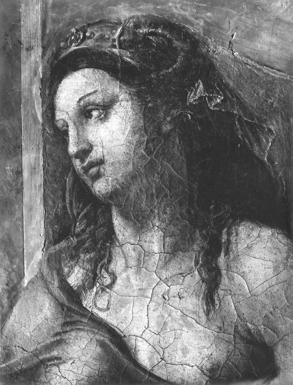 Genade, een van de twee Deugden rondom Paus Clemens I (1-97) (detail) door Giulio Romano
