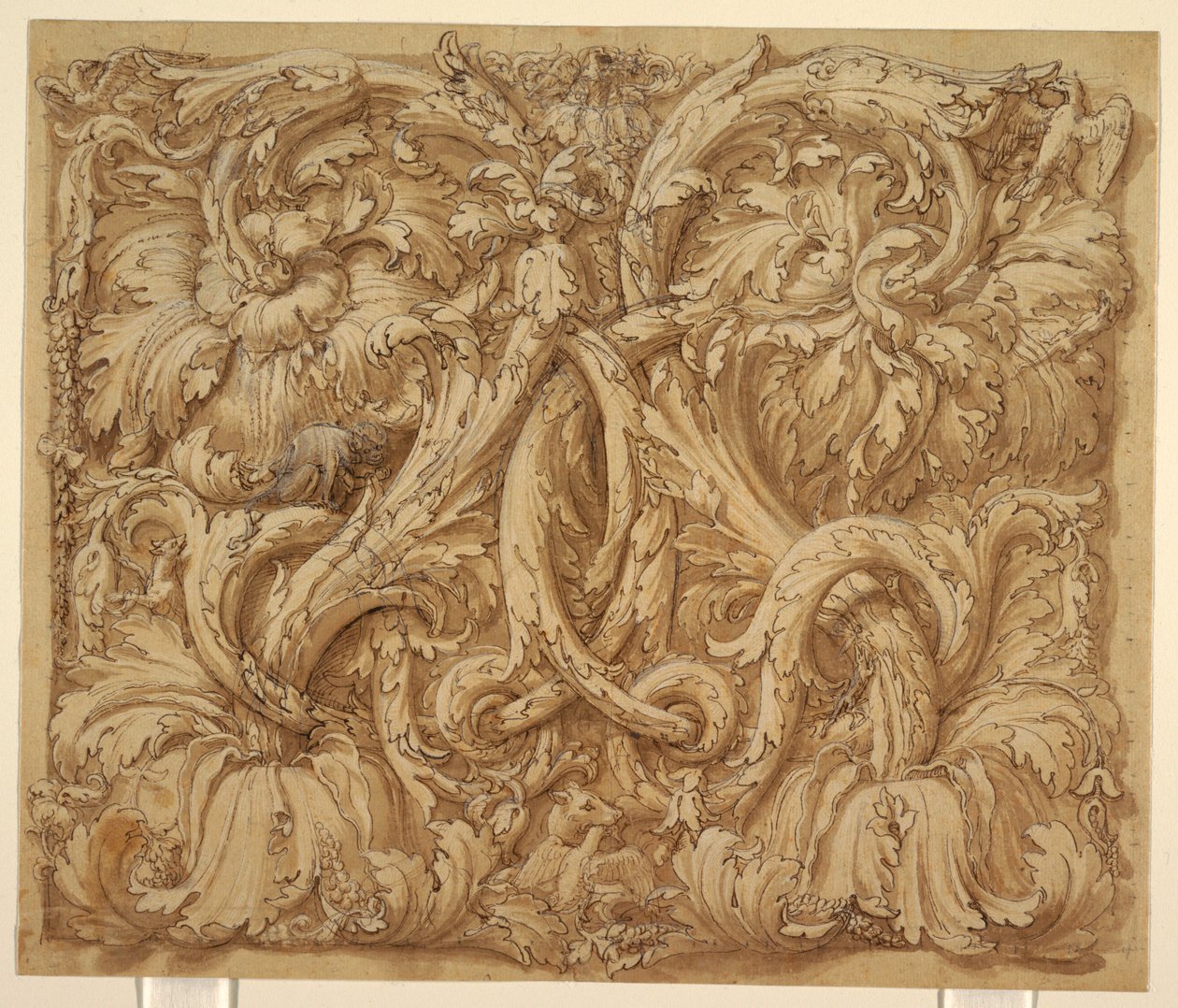 Ontwerp voor Acanthus Rinceaux met Dieren en Vogels door Giulio Romano