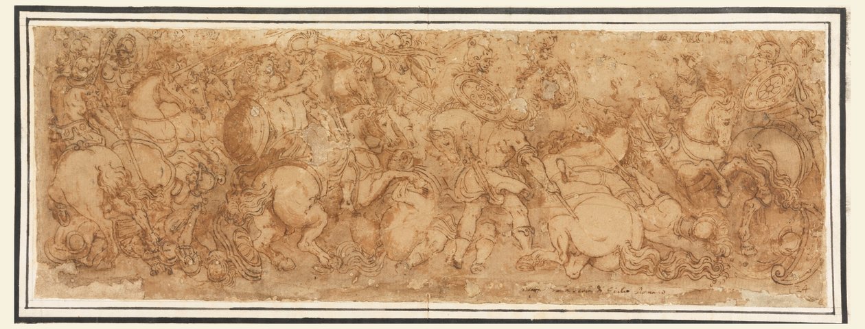 Tekening, Gevechtsscène, 1524-46 door Giulio Romano