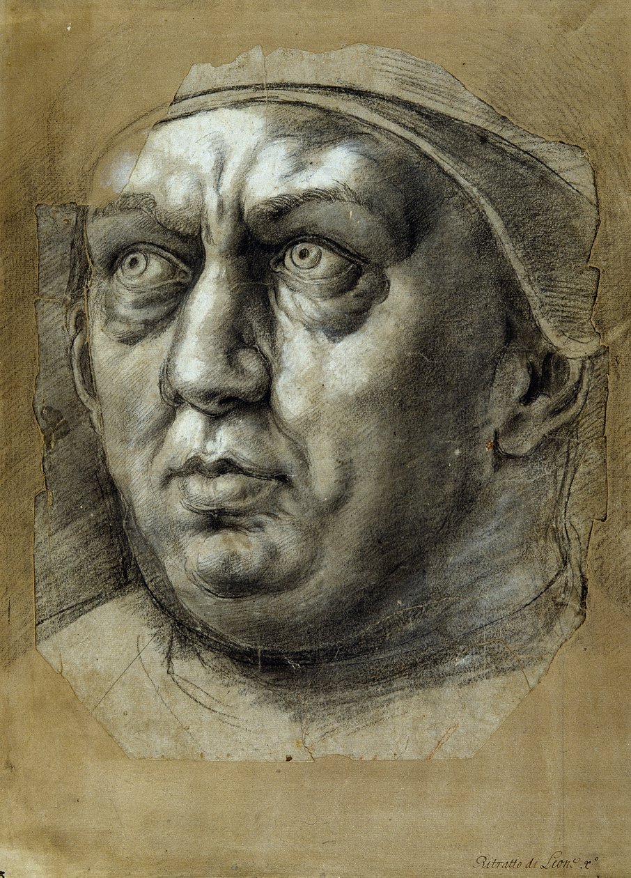 Hoofd van Paus Leo X door Giulio Romano