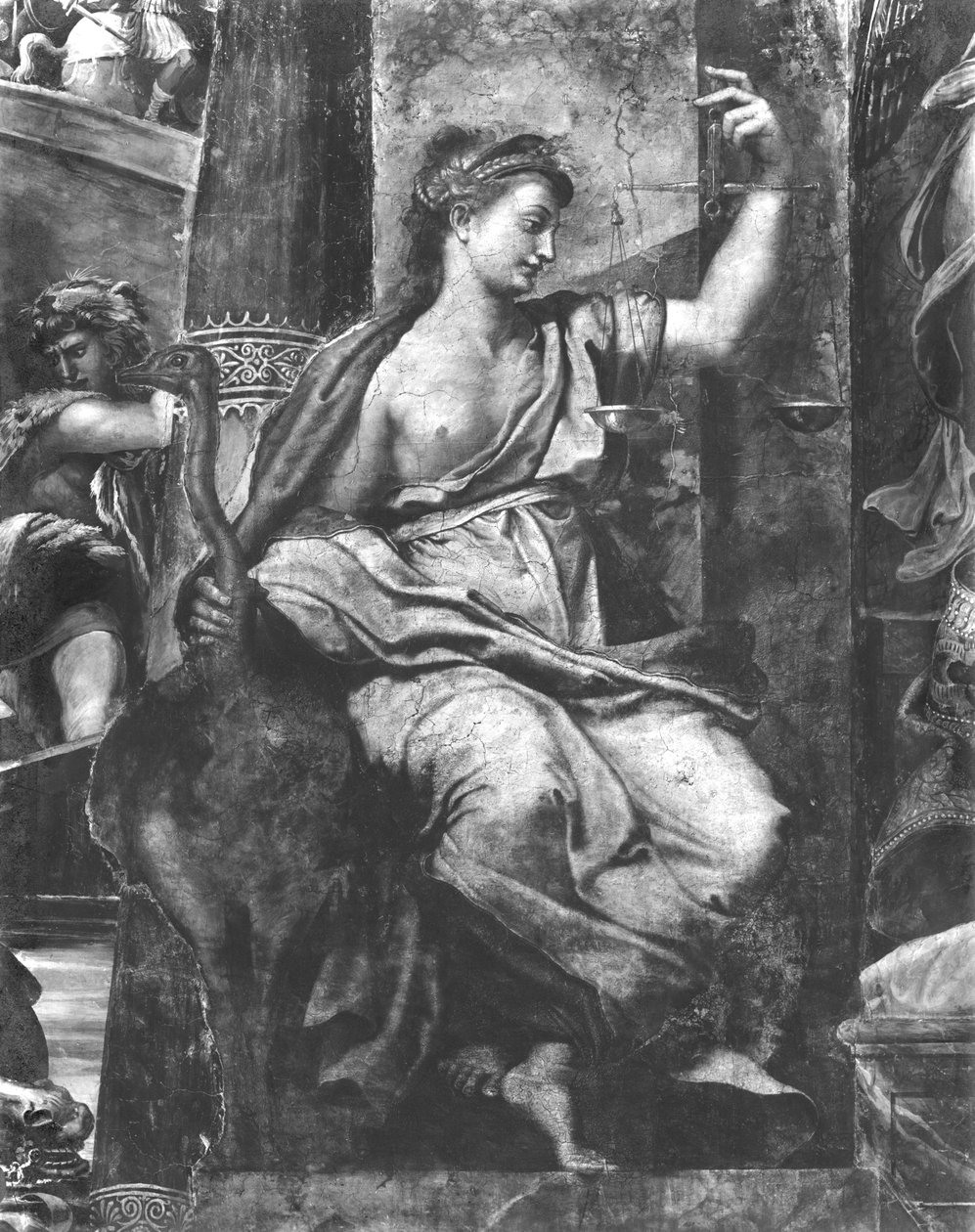 Gerechtigheid, een van de twee Deugden rondom Paus Urbanus I (d.230) (detail) door Giulio Romano