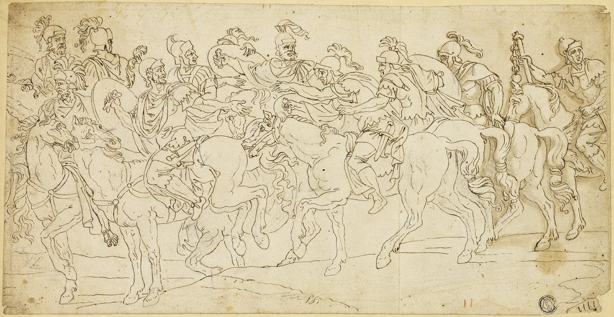 Romeinse cavalerie op mars door Giulio Romano