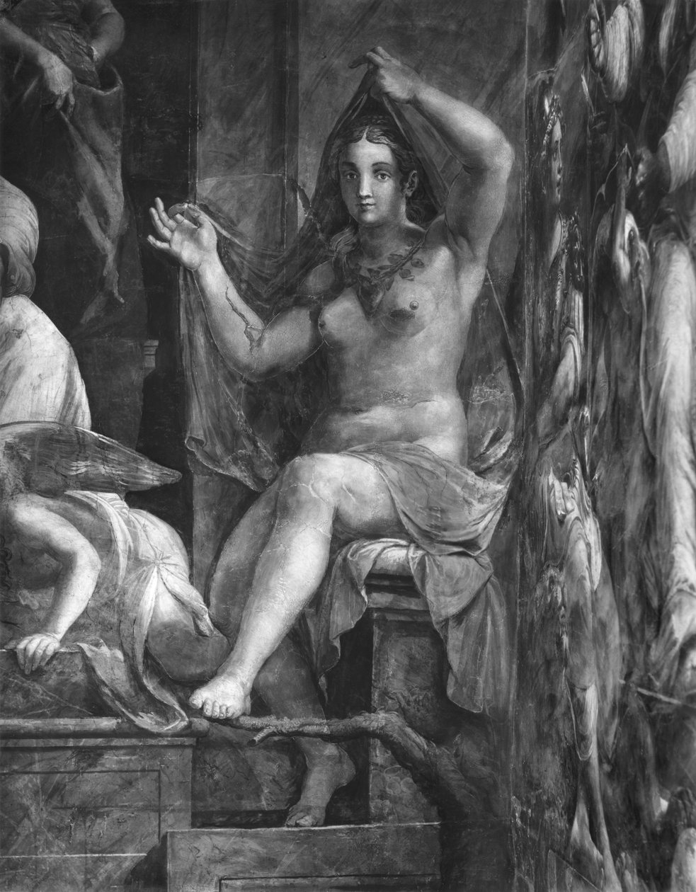 Waarheid, een van de twee Deugden rondom Paus Leo I de Grote (c.390-461) (detail) door Giulio Romano