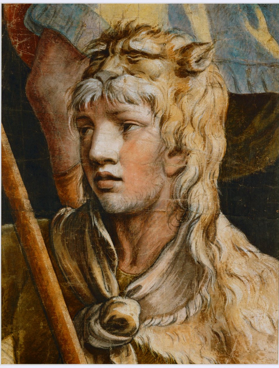 Jeugdige Hercules. Zwart gekleurd krijt door Giulio Romano