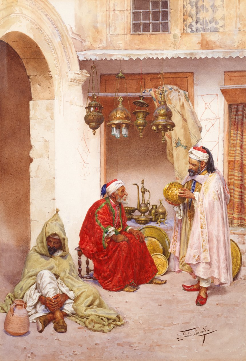 In de Souk (aquarel en potlood op papier) door Giulio Rosati