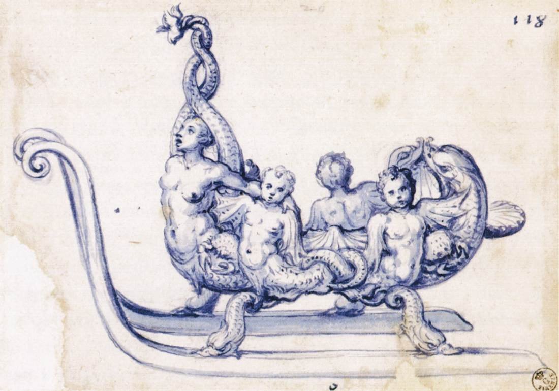 Schets voor een slee met een sirene door Giuseppe Arcimboldo