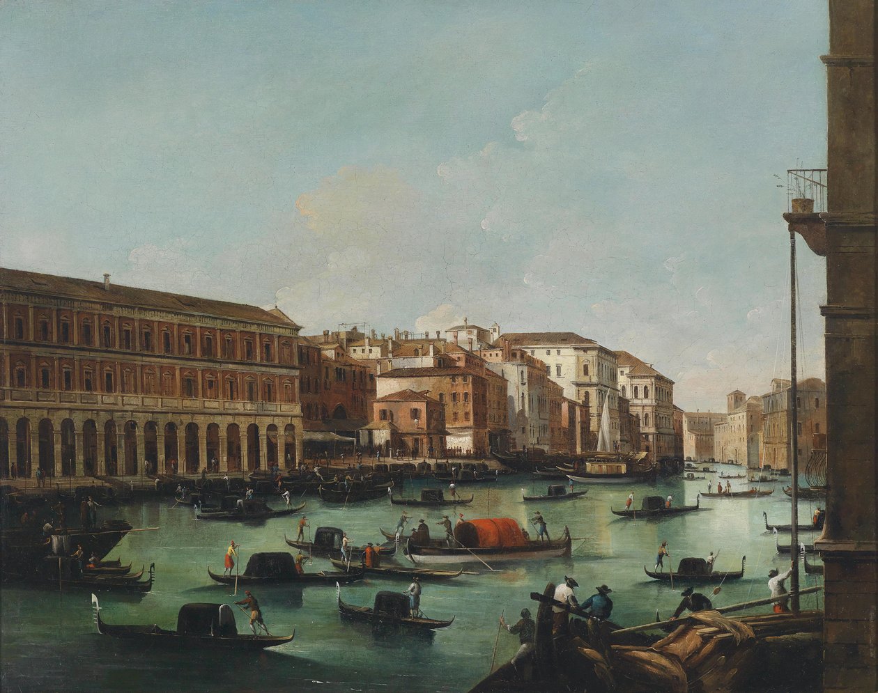 Venetië, Uitzicht vanaf het Canal Grande met de Fabbriche Nuove van Rialto door Giuseppe Bernardino Bison