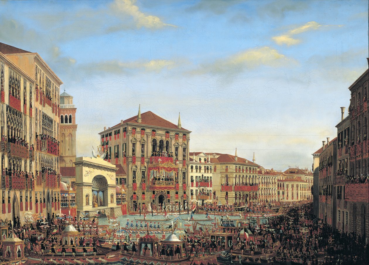 Napoleon I (1769-1821) presideert over een regatta in Venetië, 1807 door Giuseppe Borsato