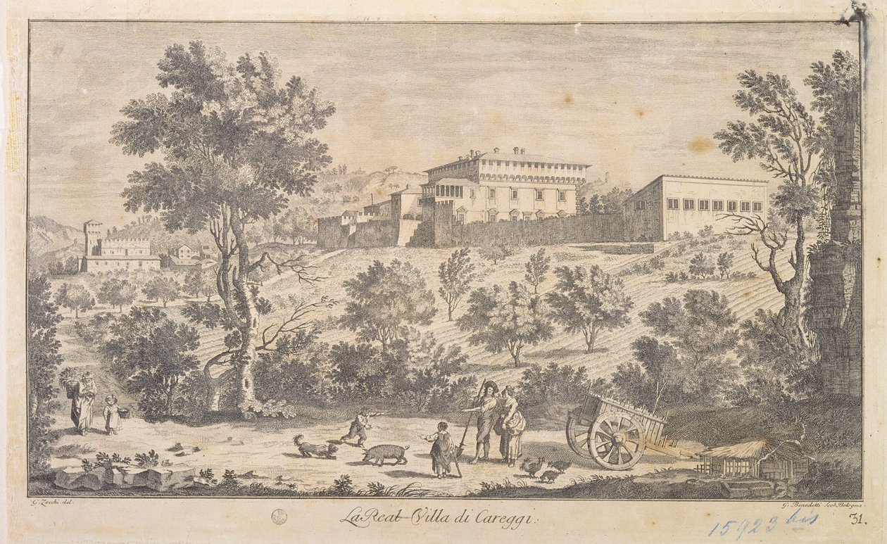 De Villa Careggi, gegraveerd door G. Benedetti door Giuseppe Zocchi