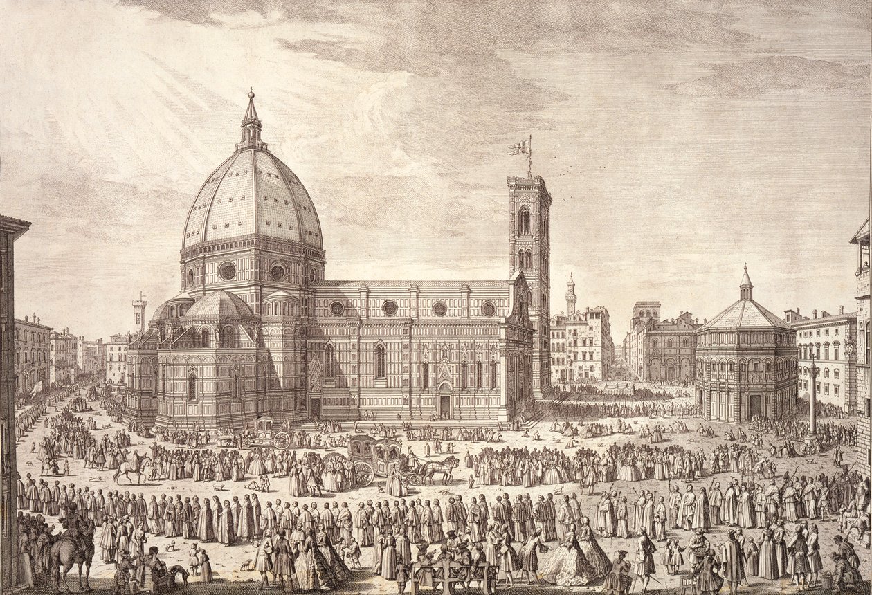 Uitzicht op de Stad Florence met de Doopkapel van St. Jan en de Processie van Corpus Domini door Giuseppe Zocchi