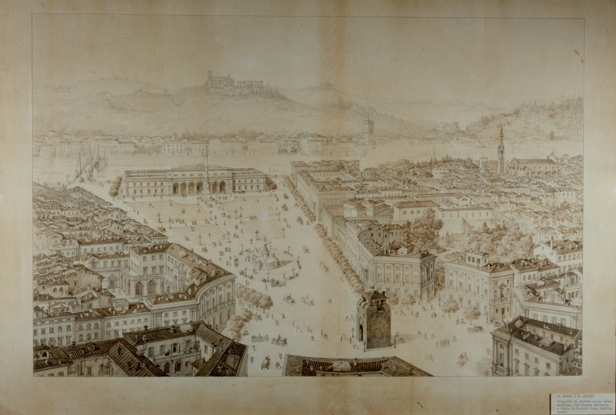Voorgesteld ontwikkelingsproject, tussen Piazza Beccaria en Ponte San Niccolo, Florence door Giuseppe and Sanesi, Nicola Poggi