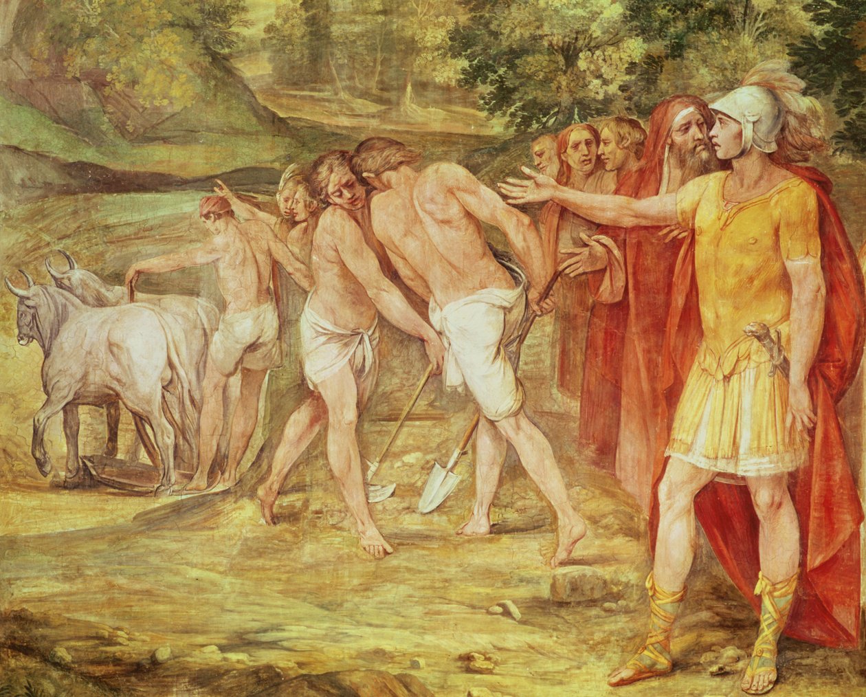 Romulus markeert de grenzen van Rome, uit de Sala dei Horatii e Curatii door Giuseppe Cesari