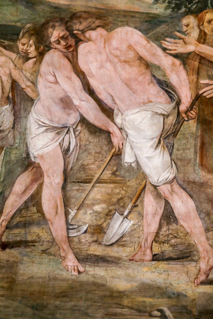 Romulus ploegt de grenslijn rond de toekomstige stad Rome (detail) door Giuseppe Cesari