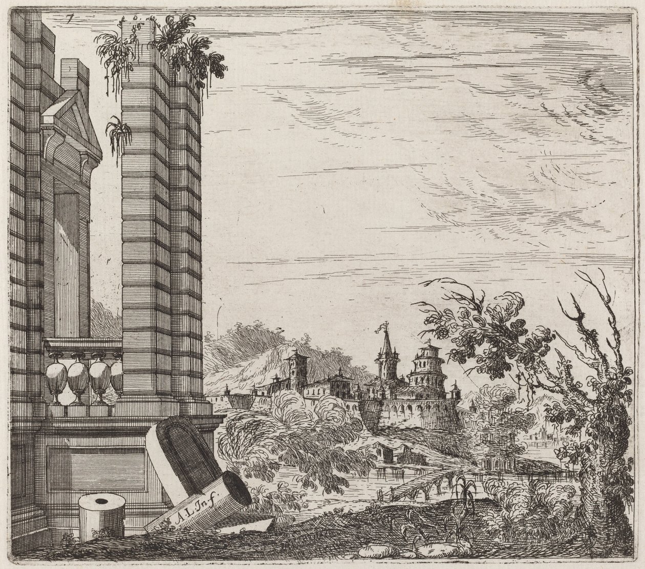 Fantastisch Rivierlandschap met Ruïnes en een Kasteel door Giuseppe Antonio Landi