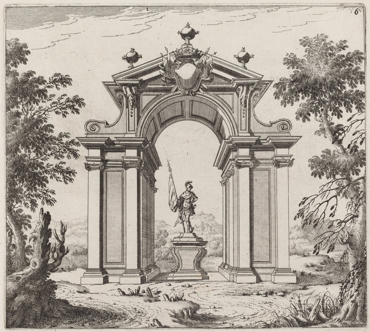 Triomfboog in een landschap door Giuseppe Antonio Landi