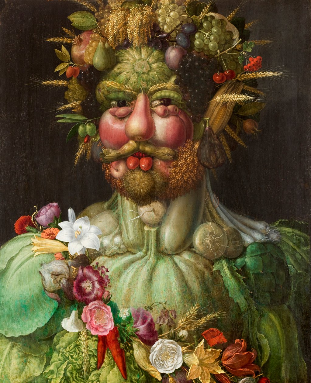 Italiaans:  Keizer Rudolf II als Vertumnus. Rudolf II van Habsburg als Vertumnus, titel QS:P1476,it: „Keizer Rudolf II als Vertumnus. "label QS:Lit,"Keizer Rudolf II in de gedaante van Vertumnus. "label QS:Les,"Retrato de Rodolfo II en t door Giuseppe Arcimboldo