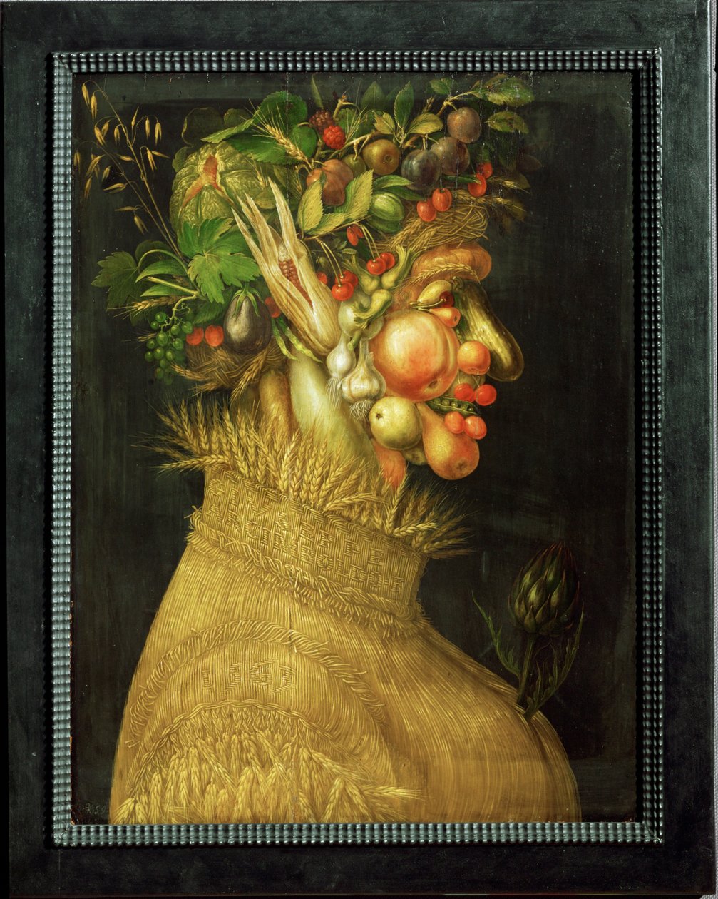 Zomer, allegorie (schilderij op lindehout) door Giuseppe Arcimboldo