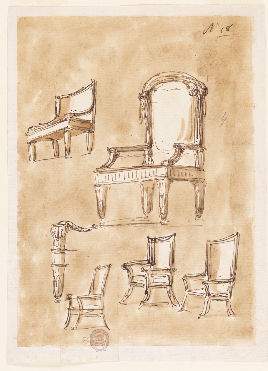 Ontwerpen voor stoelen door Giuseppe Barberi
