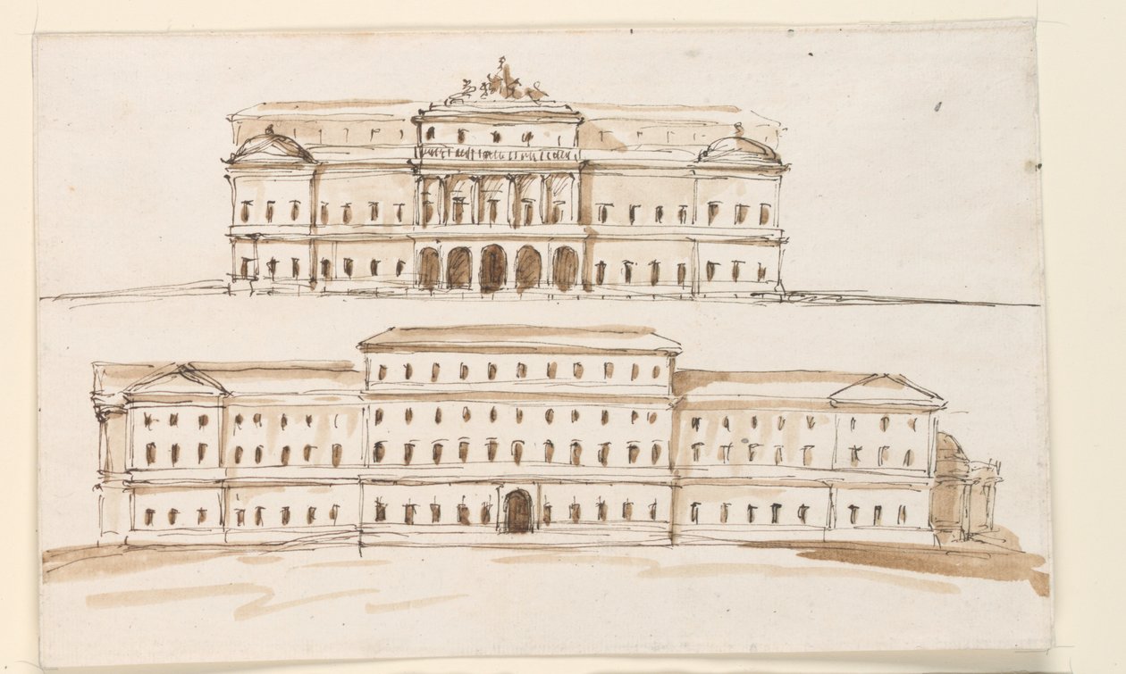 Twee hoogtes van het centrale deel van een paleis door Giuseppe Barberi