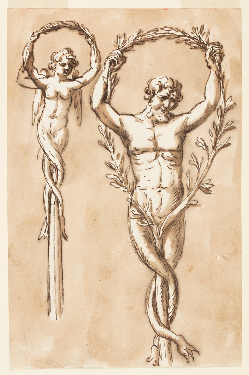 Twee figuren als toppen van palen door Giuseppe Barberi