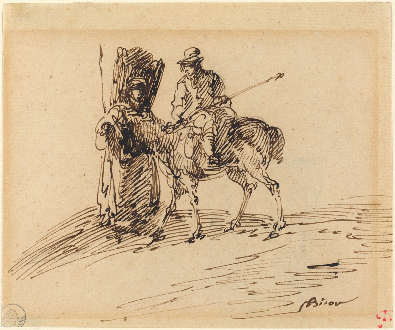 Ruiter met boer door Giuseppe Bernardino Bison