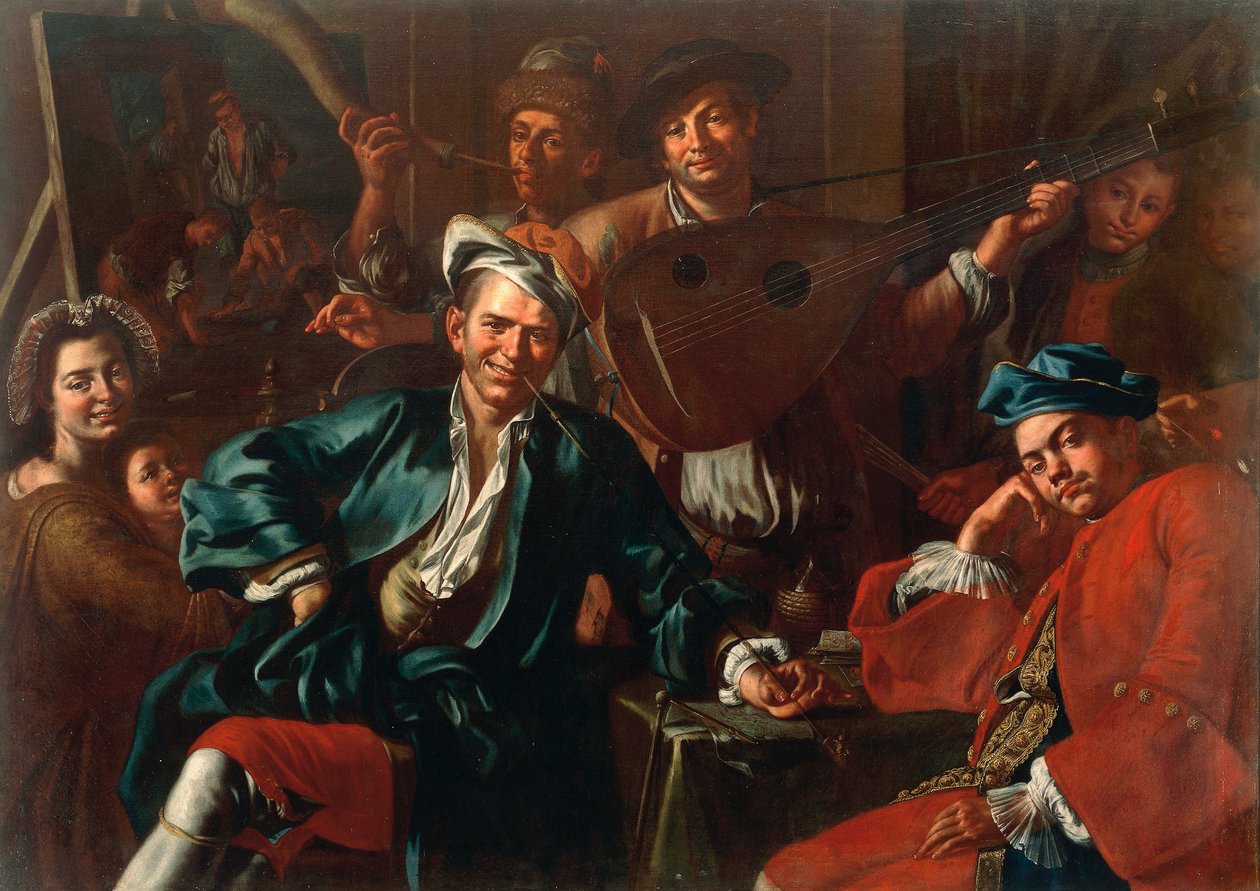Het atelier van de schilder door Giuseppe Bonito