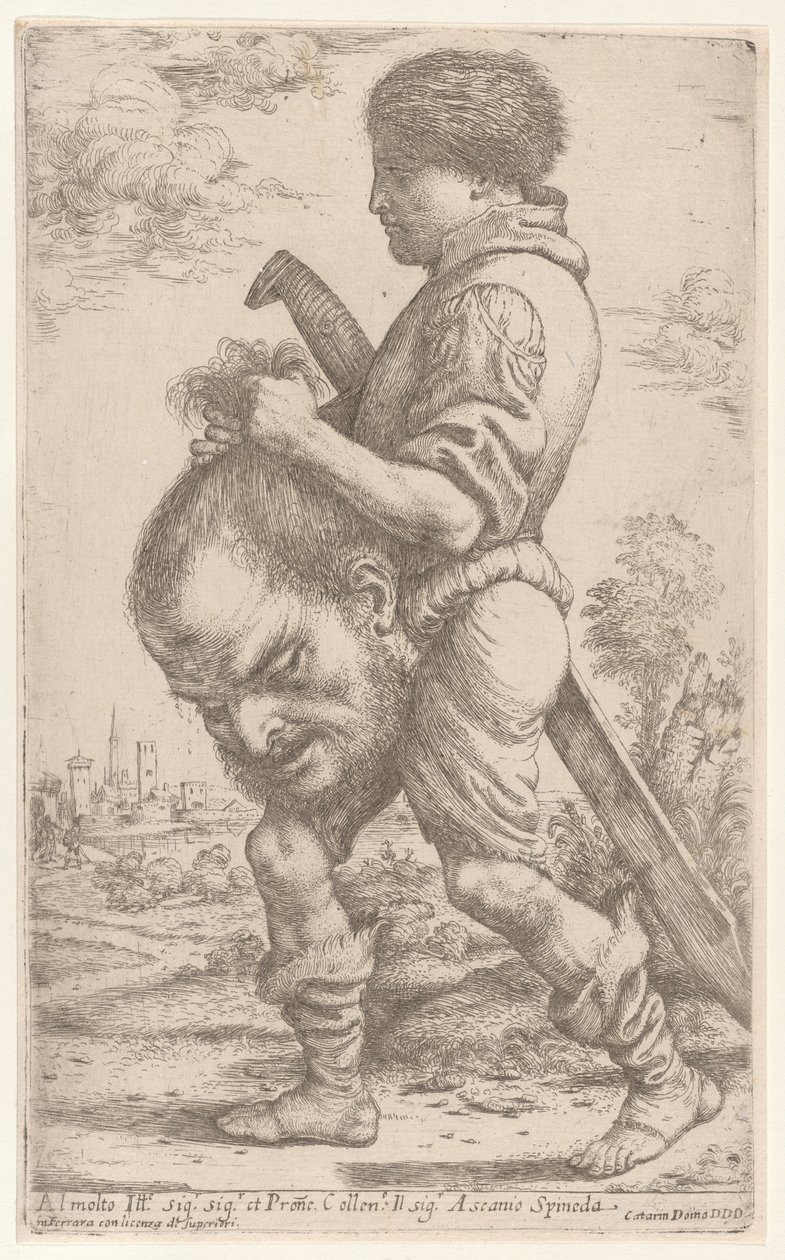 David draagt het hoofd van Goliath, dat hij bij het haar vasthoudt door Giuseppe Caletti