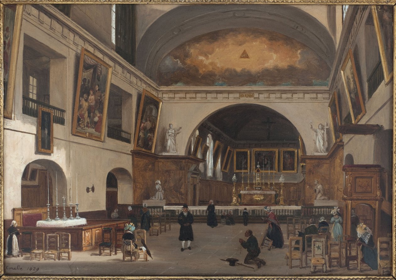 Interieur van de Saint-Jean-Saint-François kerk door Giuseppe Canella
