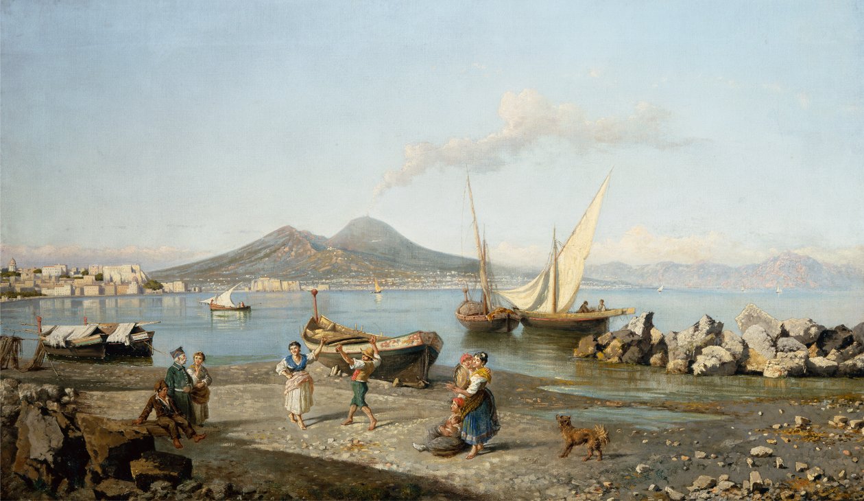 Een uitzicht op de baai van Napels door Giuseppe Carelli