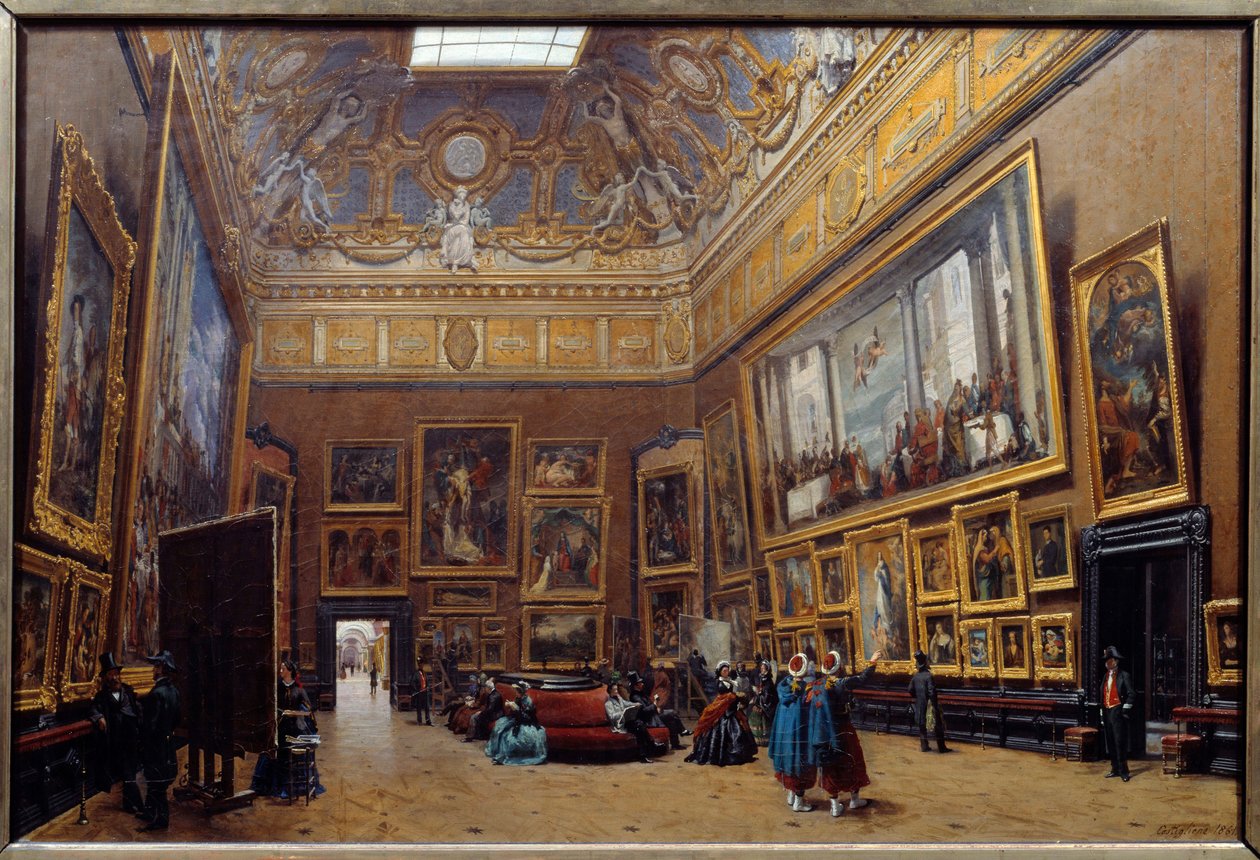 Zicht op het Salonplein van het Louvre Museum door Giuseppe Castiglione