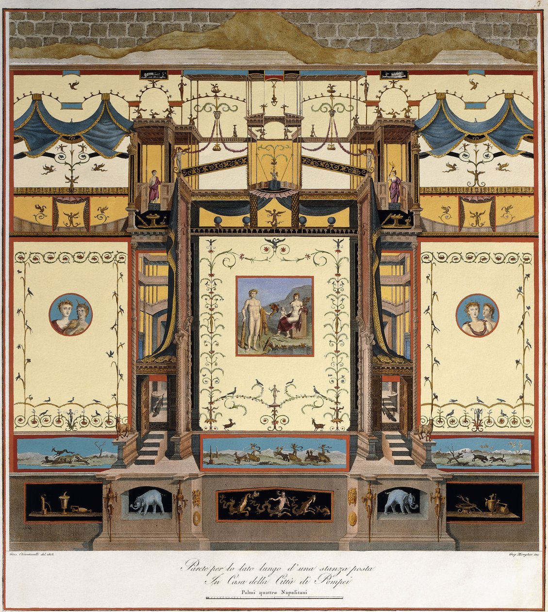 Een lengte van een lange muur in een kamer in een huis in Pompeii door Giuseppe Chiantarelli