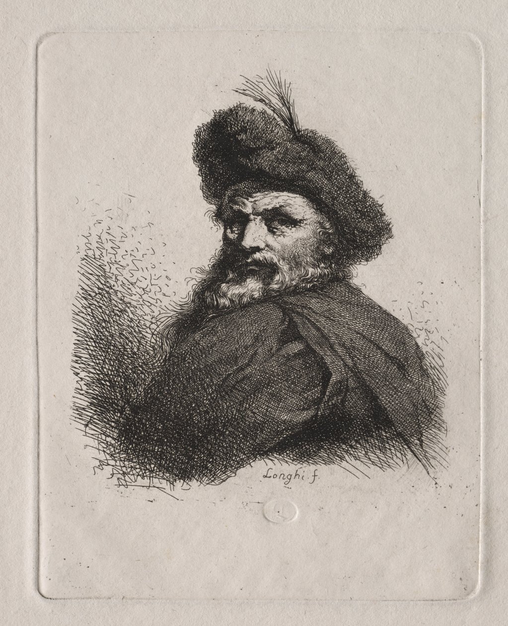 Borstbeeld van een Man met een Bontmuts door Giuseppe Longhi