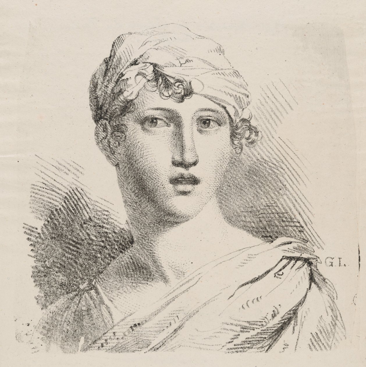 Buste van een jonge vrouw met een tulband door Giuseppe Longhi
