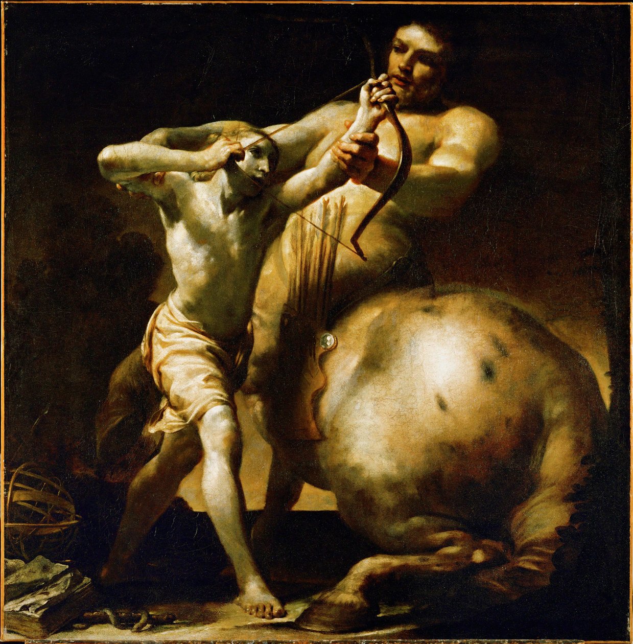 Centaur Chiron leert jonge Achill boogschieten ... (olieverf op doek) door Giuseppe Maria (1665 1747) Crespi